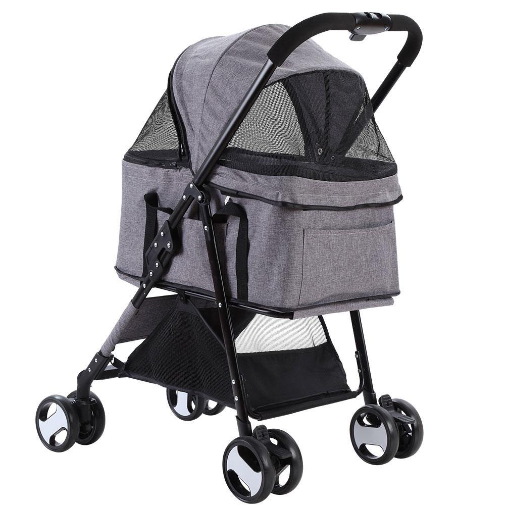 Pet Stroller Dog Carrier Foldable Pram 3 IN 1 Middle Size Grey - House Things Pet Care > Dog Supplies