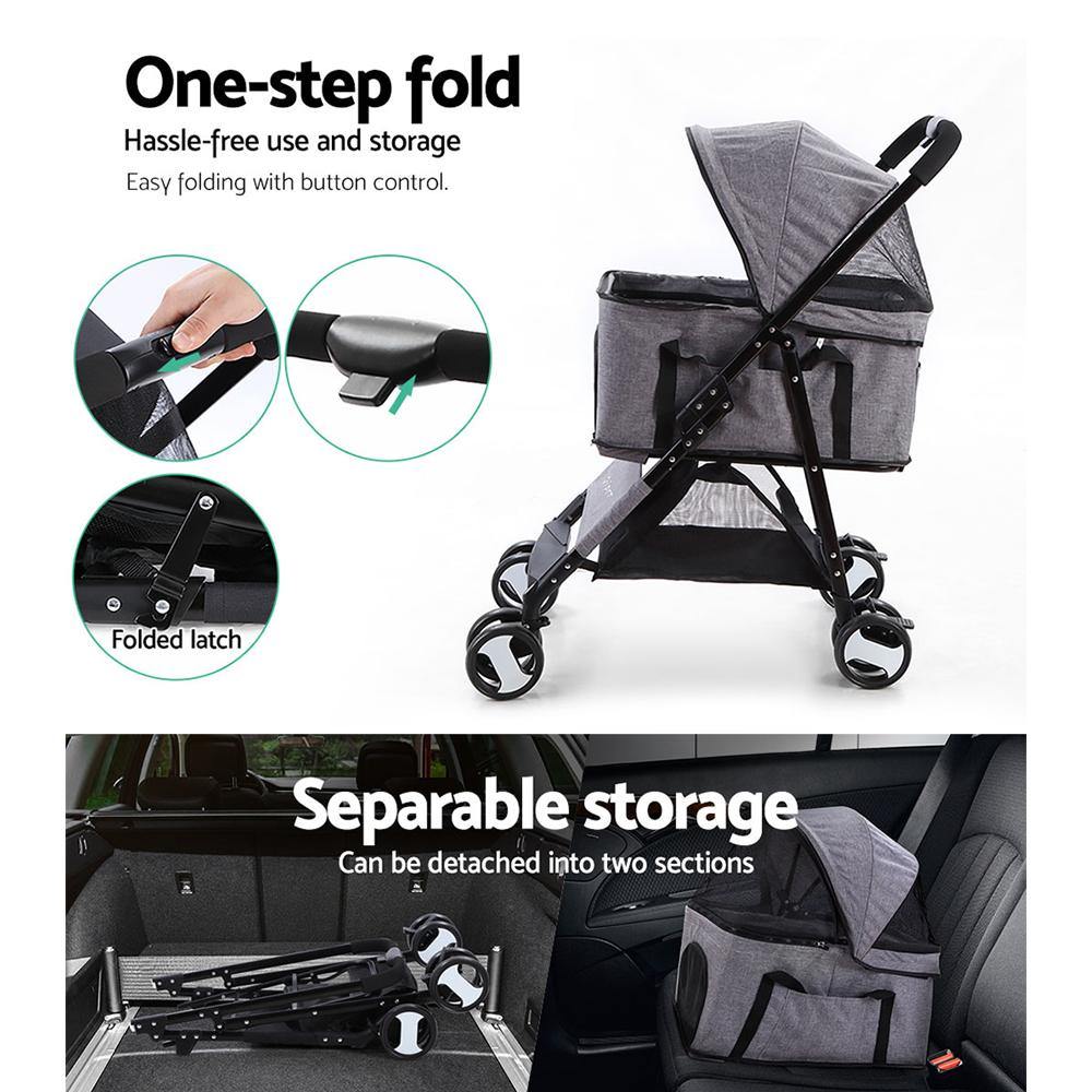 Pet Stroller Dog Carrier Foldable Pram 3 IN 1 Middle Size Grey - House Things Pet Care > Dog Supplies