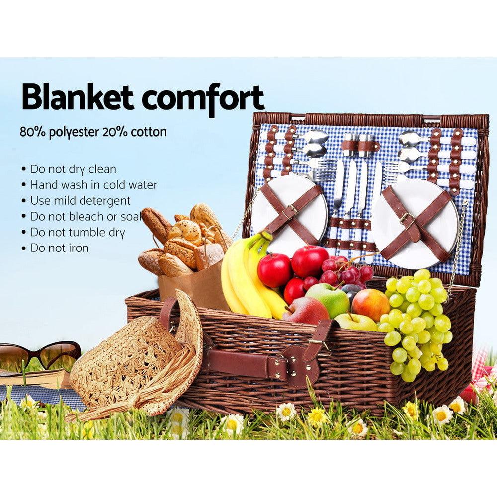Alfresco 4 Person Picnic Basket Baskets Handle Outdoor Insulated Blanket - House Things Outdoor > Picnic