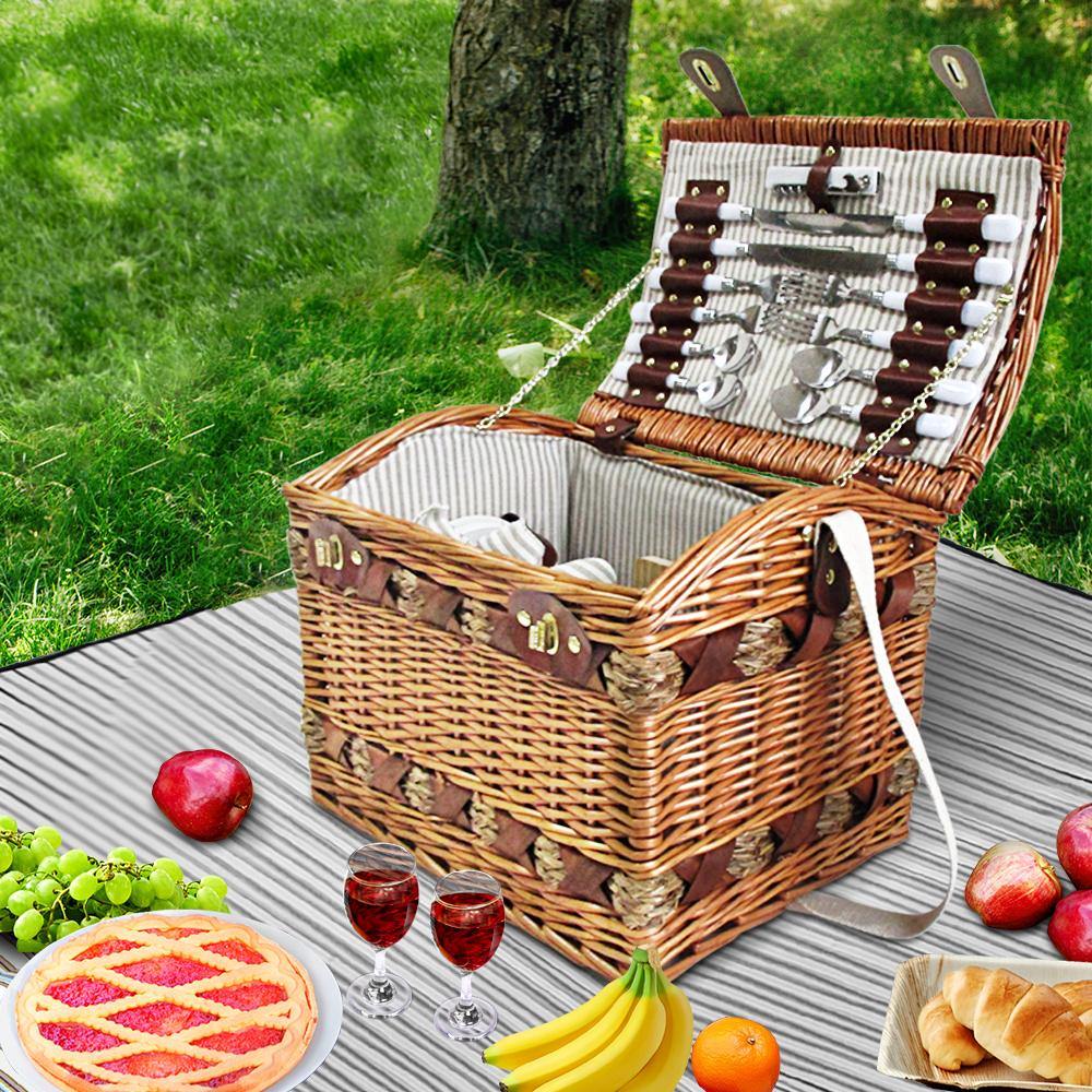 4 Person Picnic Basket Baskets with Blanket - House Things Outdoor > Picnic