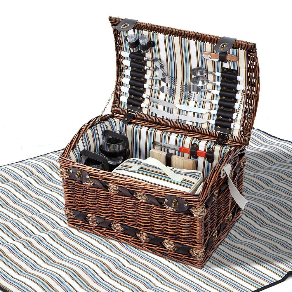 4 Person Wicker Picnic Basket - House Things Outdoor > Picnic