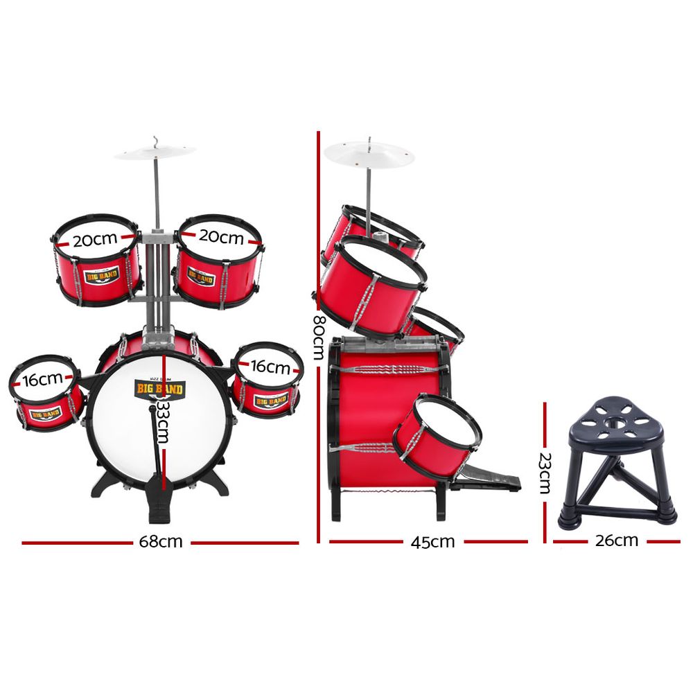 Keezi Kids 7 Drum Set Junior Drums Kit Musical Play Toys Childrens Mini Big Band - House Things Baby & Kids