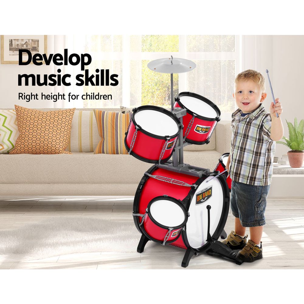 Keezi Kids 7 Drum Set Junior Drums Kit Musical Play Toys Childrens Mini Big Band - House Things Baby & Kids