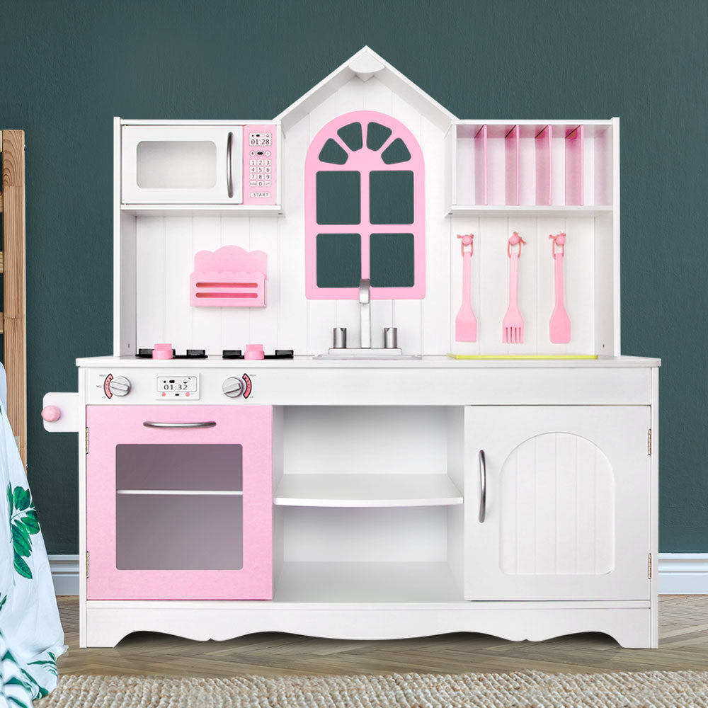 Kids Wooden Kitchen Play Set - White & Pink - House Things Baby & Kids > Toys