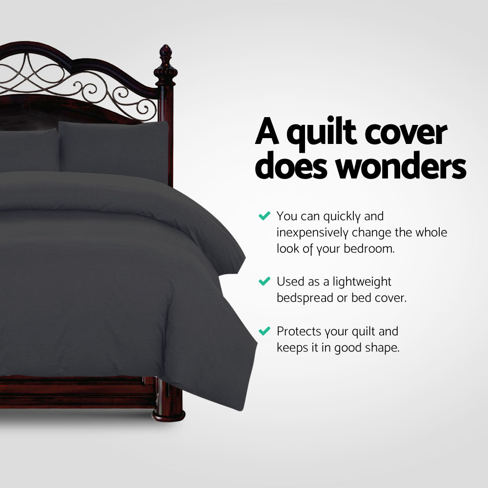 Queen Size Classic Quilt Cover Set - Black - House Things Home & Garden > Bedding