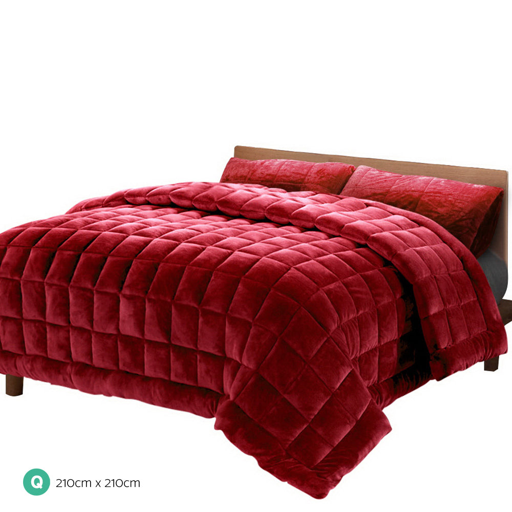 Giselle Bedding Faux Mink Quilt Queen Size Burgundy - House Things Home & Garden > Bedding