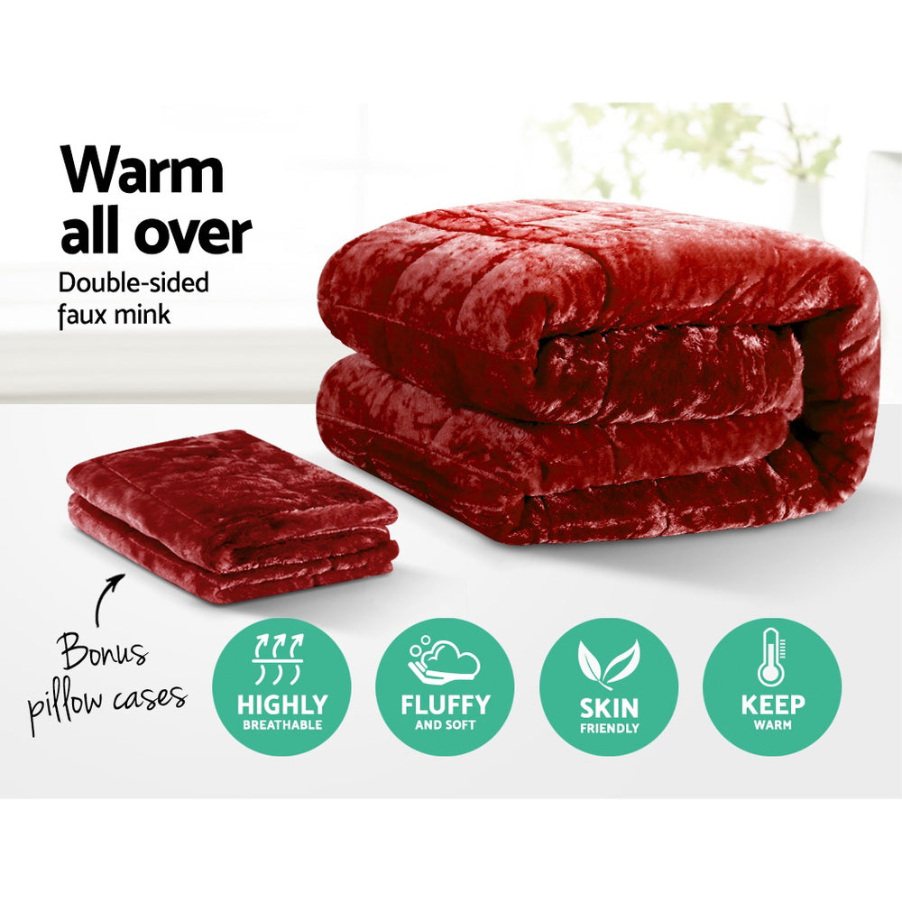 Giselle Bedding Faux Mink Quilt Super King Burgundy - House Things Home & Garden > Bedding