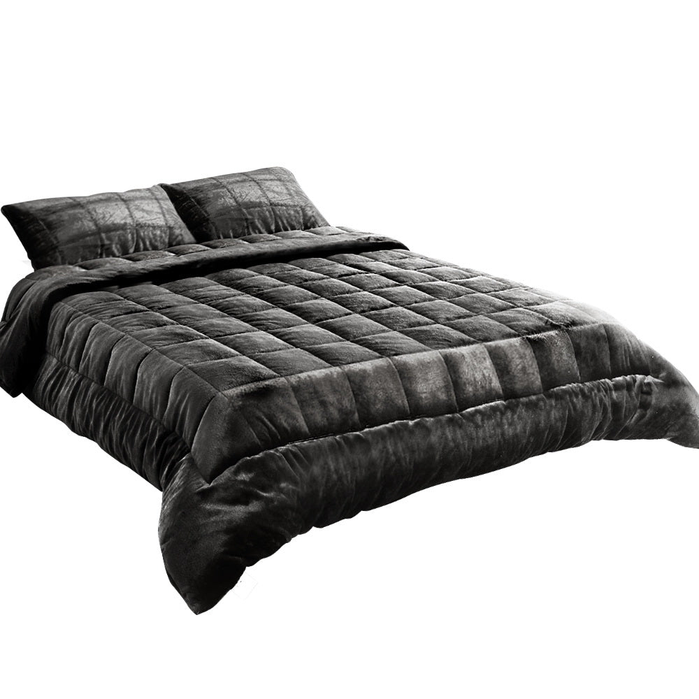 Giselle Bedding Faux Mink Quilt Double Size Charcoal - House Things Home & Garden > Bedding