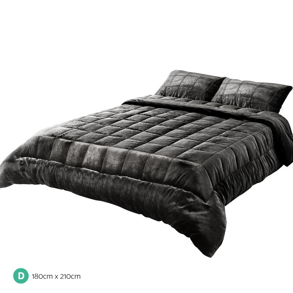 Giselle Bedding Faux Mink Quilt Double Size Charcoal - House Things Home & Garden > Bedding