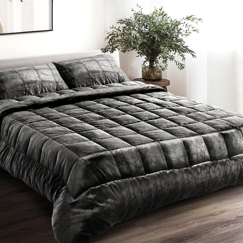 Giselle Bedding Faux Mink Quilt King Size Charcoal - House Things Home & Garden > Bedding