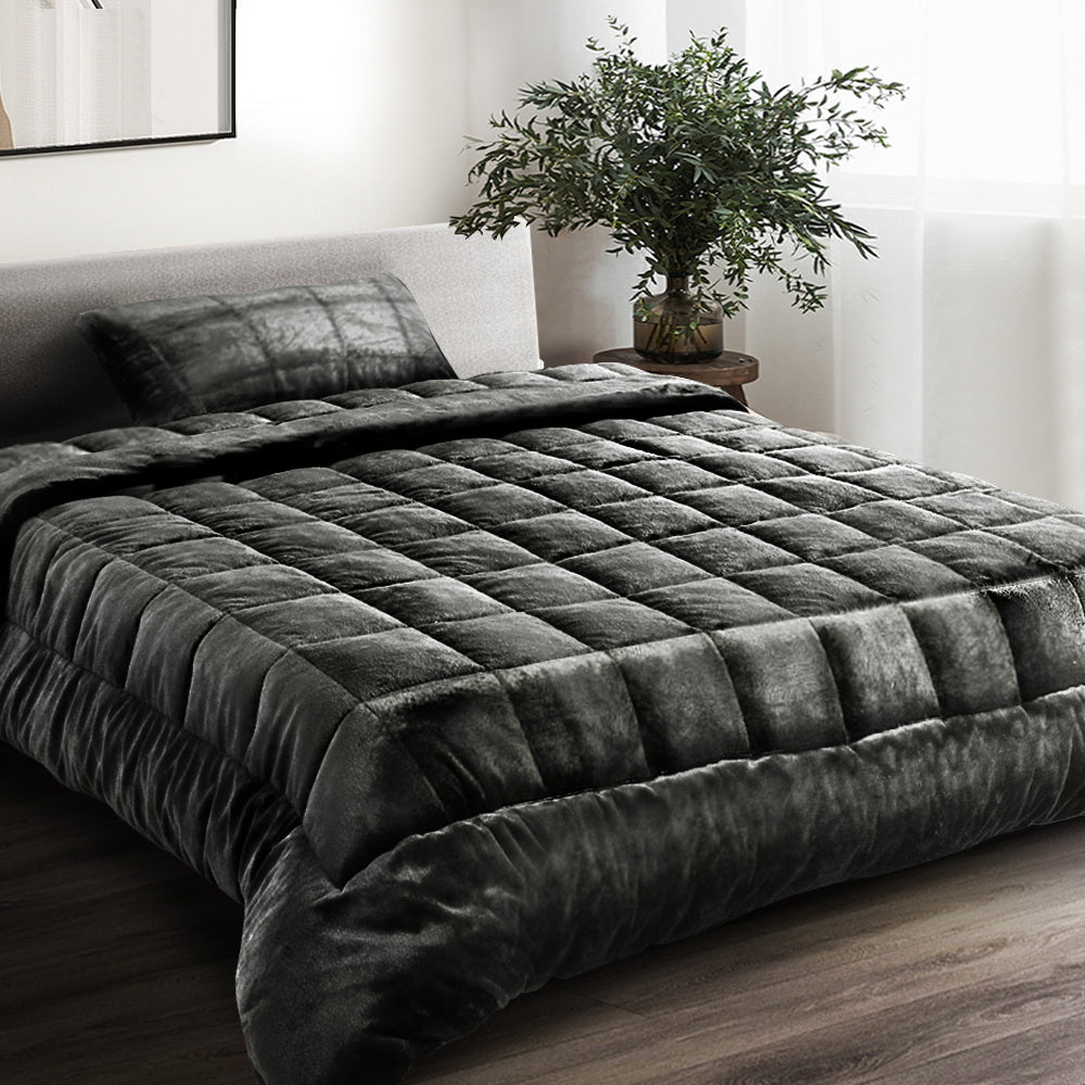 Giselle Bedding Faux Mink Quilt Single Size Charcoal - House Things Home & Garden > Bedding