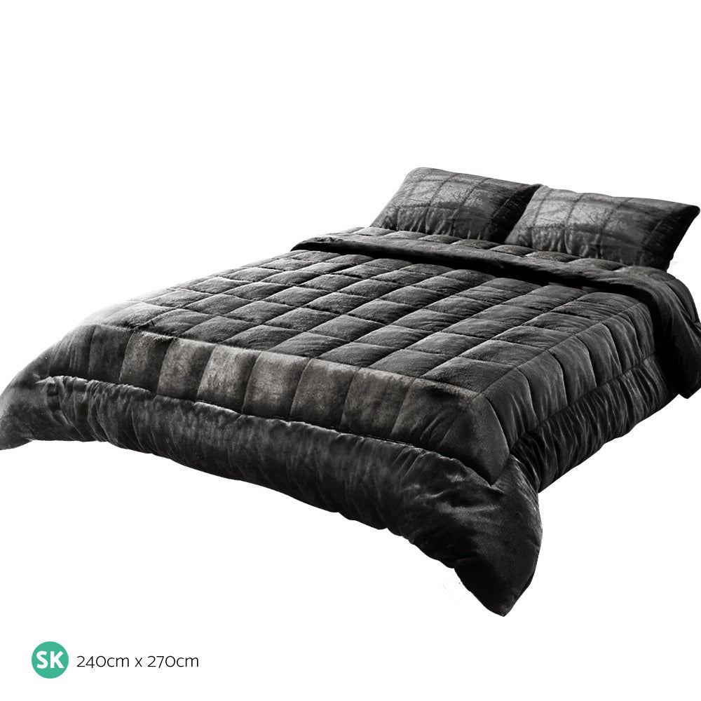 Giselle Bedding Faux Mink Quilt Super King Charcoal - House Things Home & Garden > Bedding