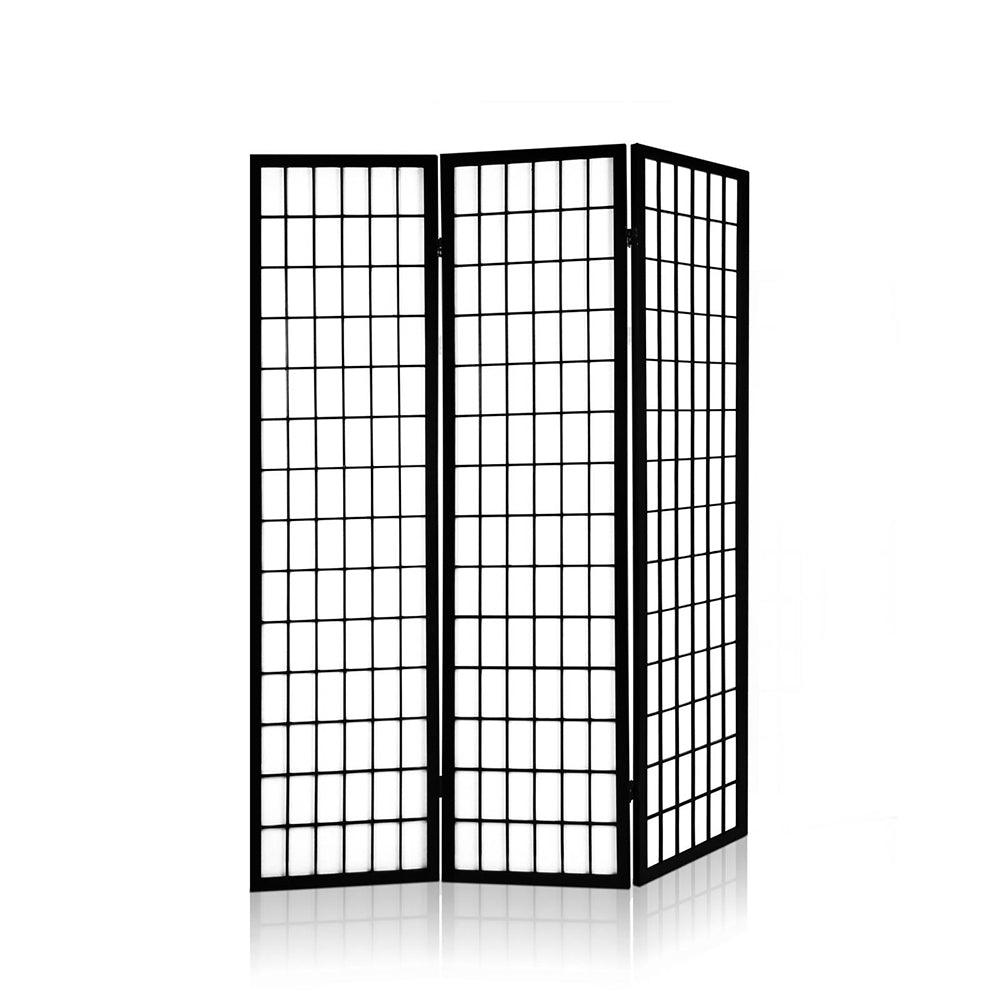 3 Panel Wooden Room Divider - Black - House Things 