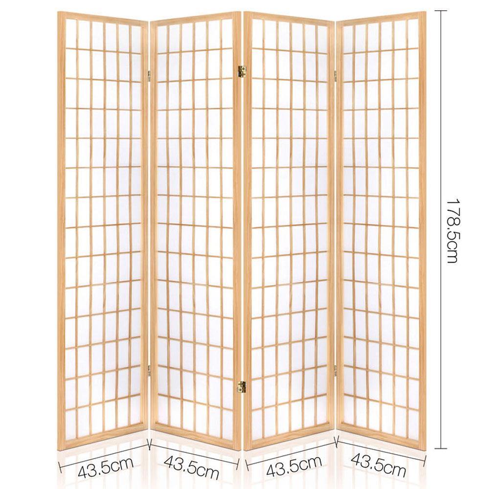 4 Panel Wooden Room Divider - Natural - House Things Furniture > Living Room