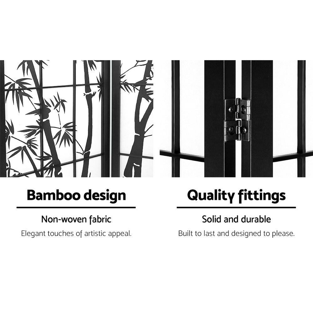 3 Panel Privacy Screen Bamboo Black White - Housethings 