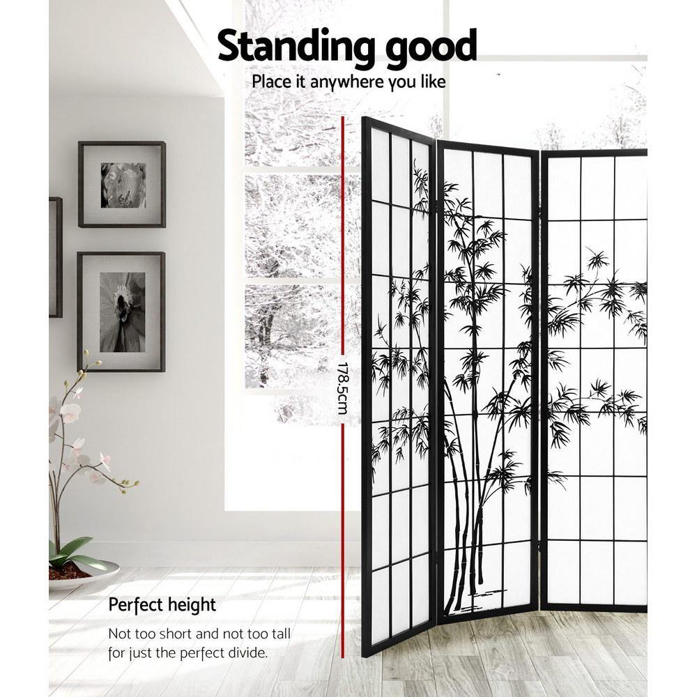 4 Panel Privacy Screen Shoji Bamboo Black White - House Things Furniture > Living Room