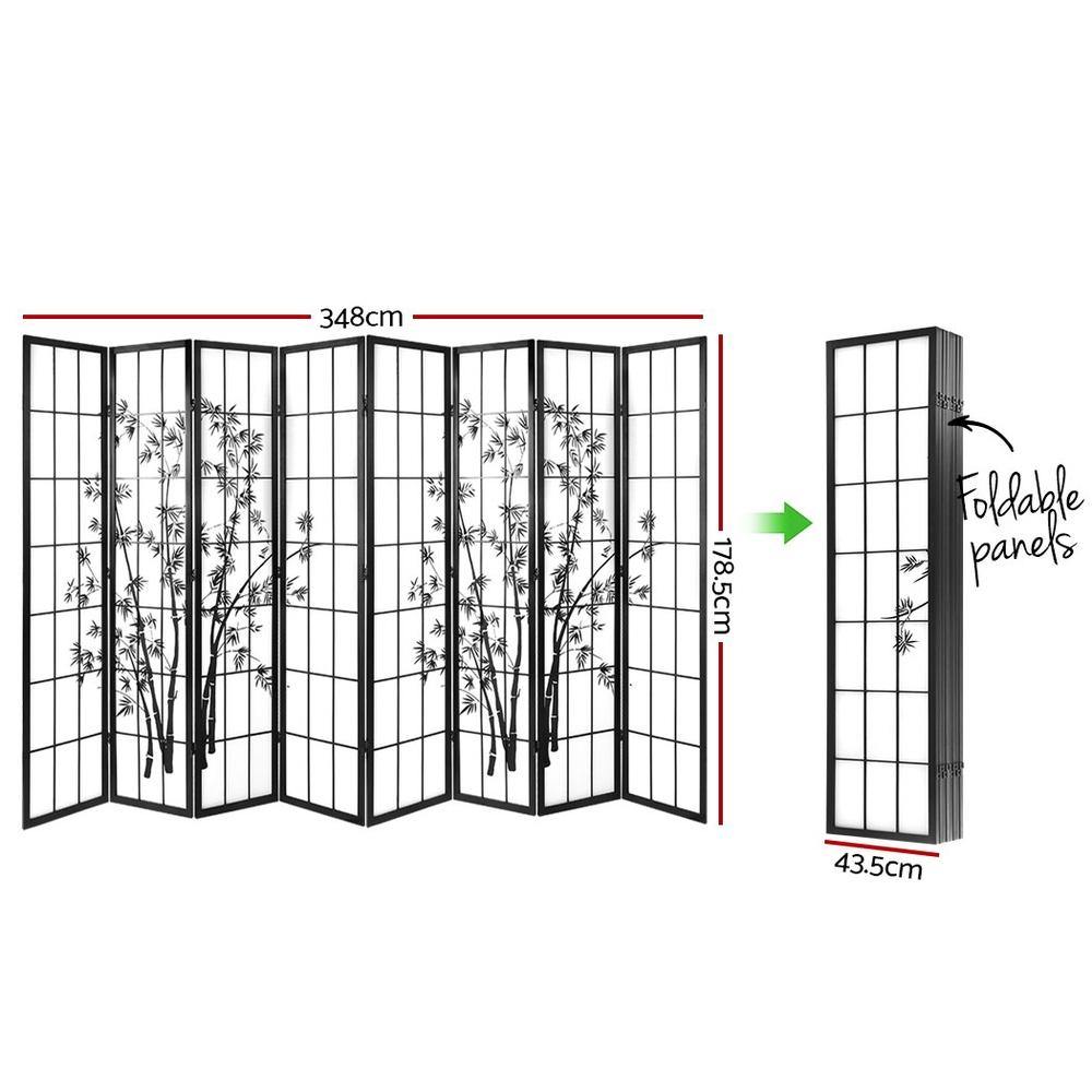 8 Panel Room Divider Privacy Screen Dividers Bamboo Black White - House Things Furniture > Living Room