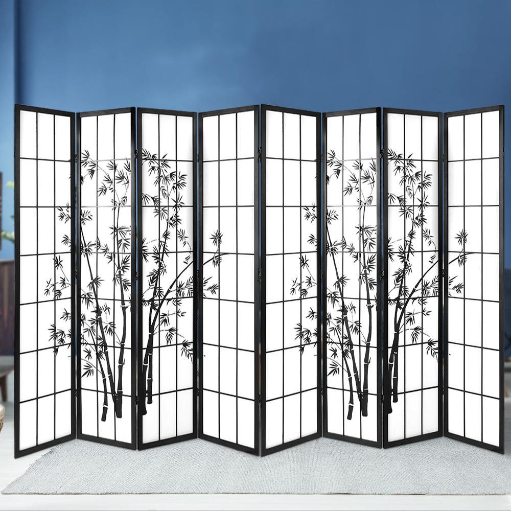 8 Panel Room Divider Privacy Screen Dividers Bamboo Black White - House Things Furniture > Living Room