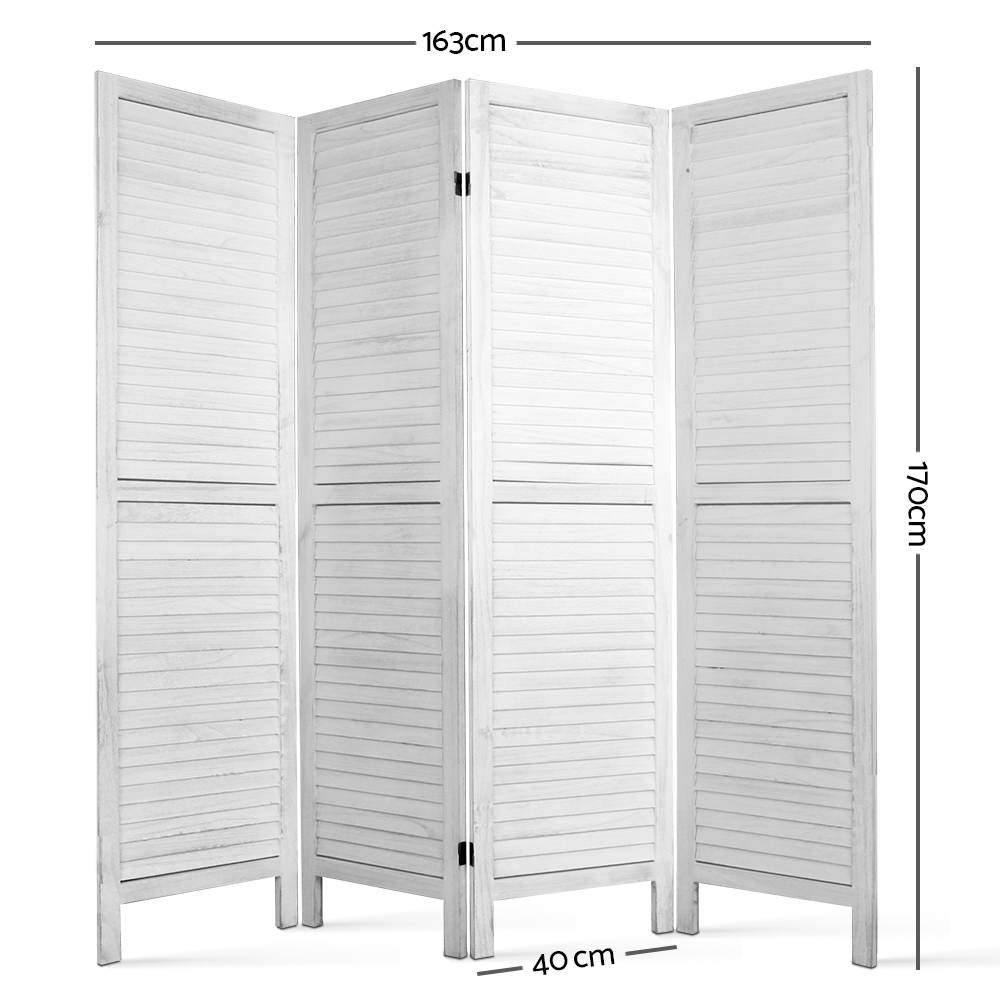 4 Panel Foldable Wooden Room Divider - White - Housethings 