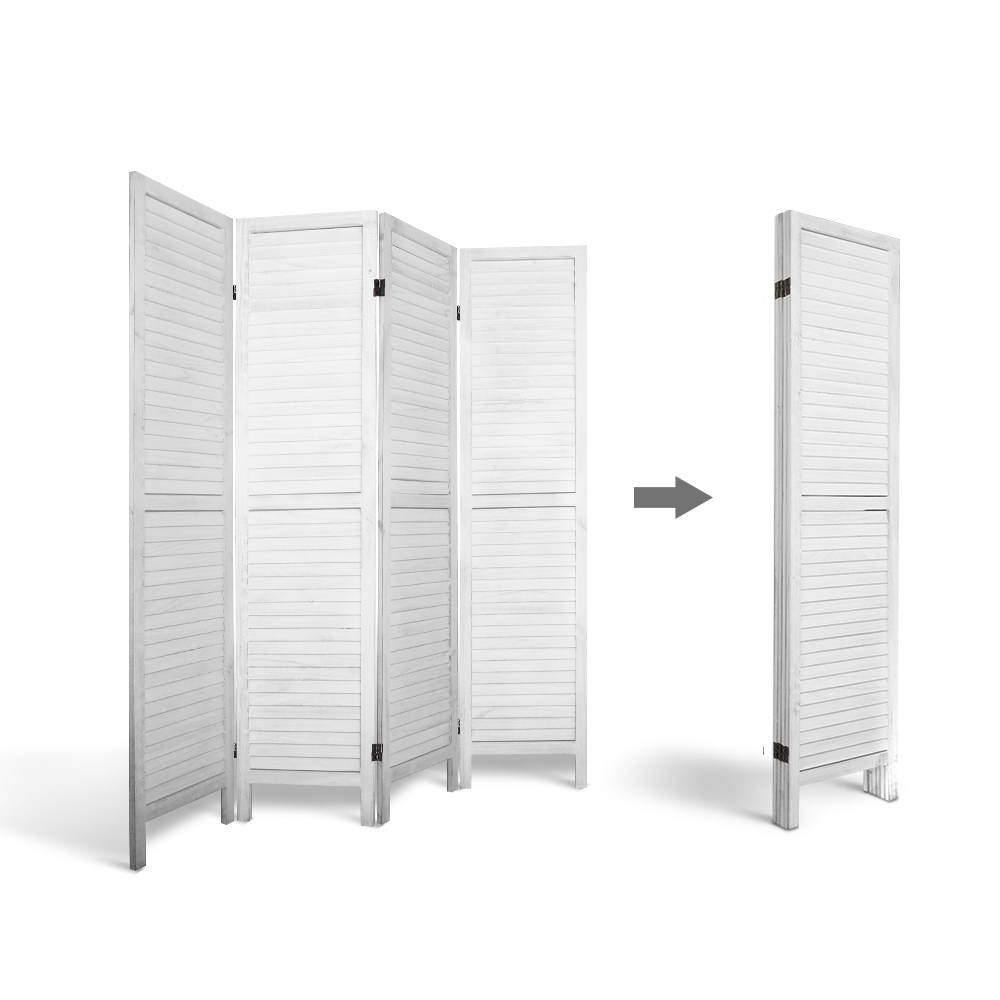 4 Panel Foldable Wooden Room Divider - White - Housethings 