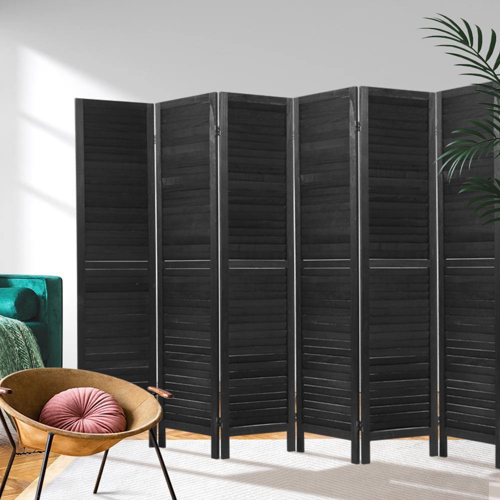 6 Panel Room Divider Privacy Screen Wood Black - Housethings 
