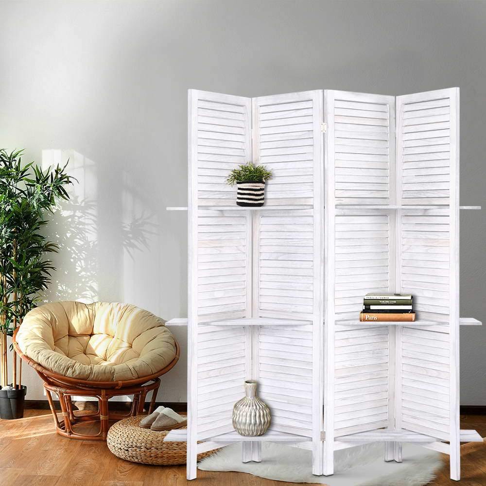 Room Divider Privacy Screen Foldable Partition Stand 4 Panel White - House Things Furniture > Living Room