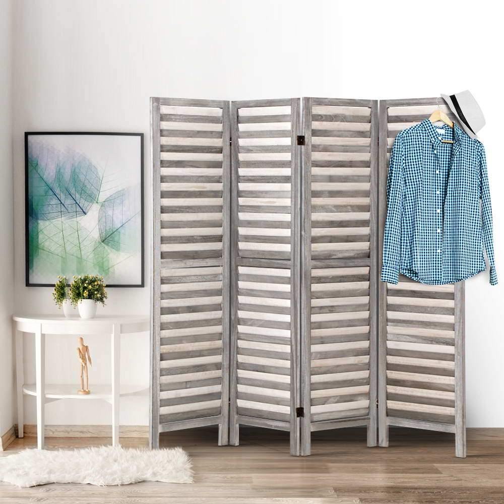 4 Panel Foldable Wooden Room Divider - Grey - House Things Furniture > Living Room