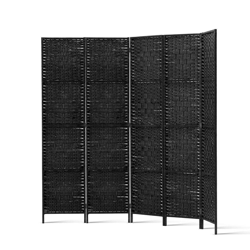 4 Panel Room Screen Rattan Woven Black - Housethings 