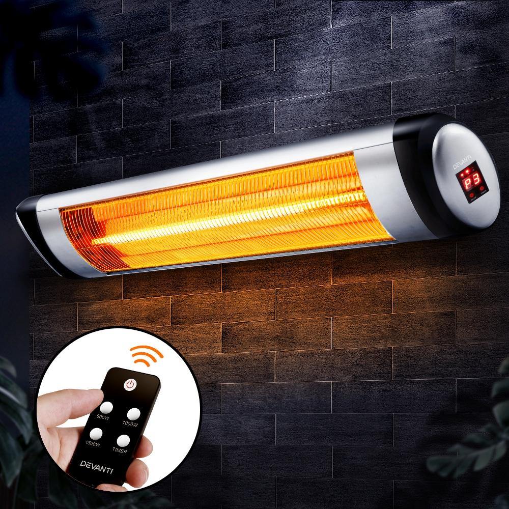 Devanti Electric Infrared Patio Heater Radiant Strip Indoor Outdoor Heaters Remote Control 1500W - House Things Appliances > Heaters