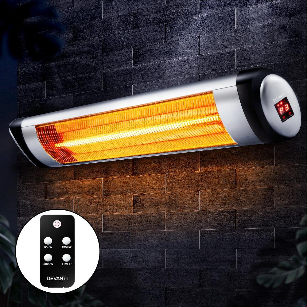 Devanti Electric Radiant Heater Patio Strip Heaters Infrared Indoor Outdoor Patio Remote Control 2000W - Housethings 