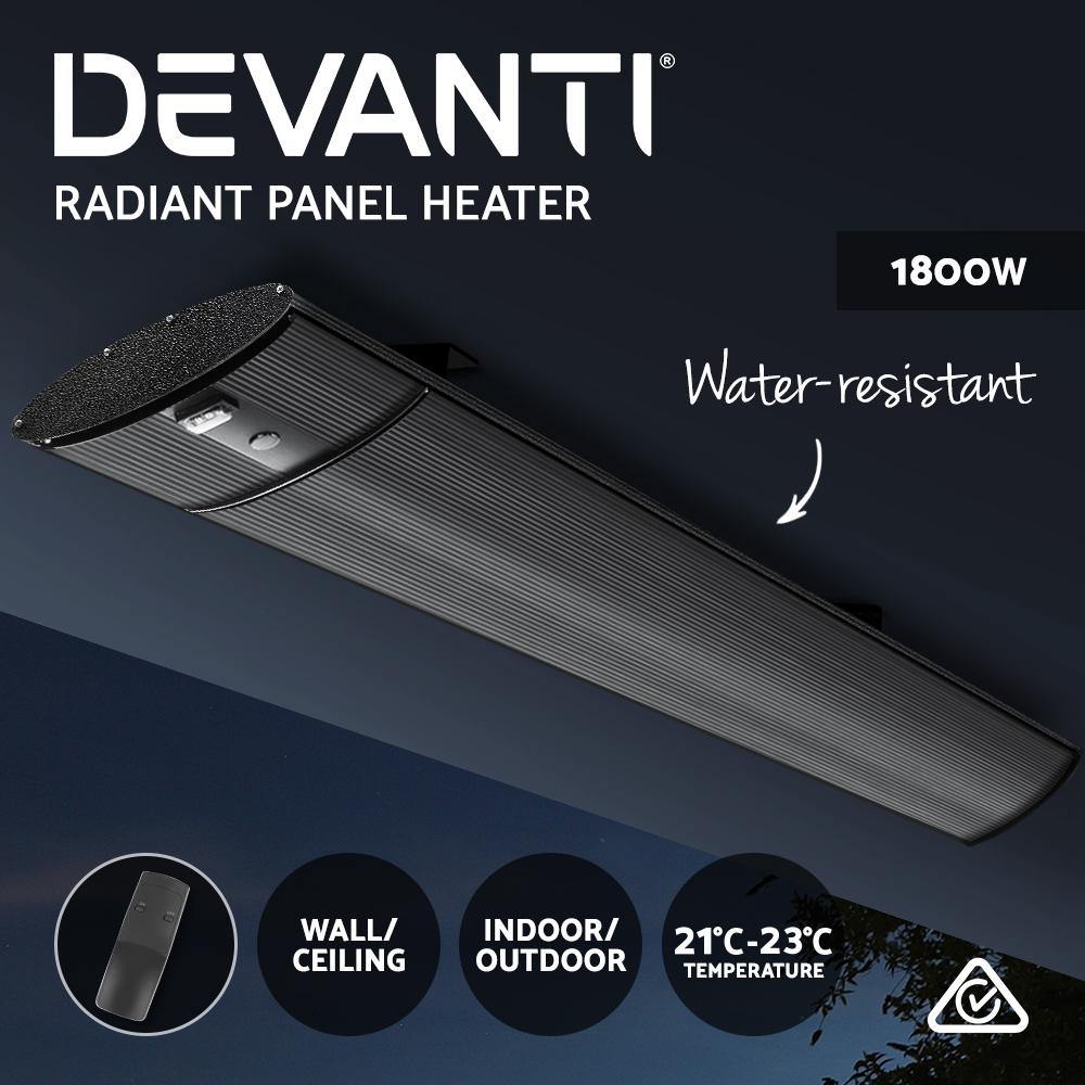 Devanti Electric Radiant Strip Heater Outdoor 1800W Panel Heater Bar Home Remote Control - House Things Appliances > Heaters