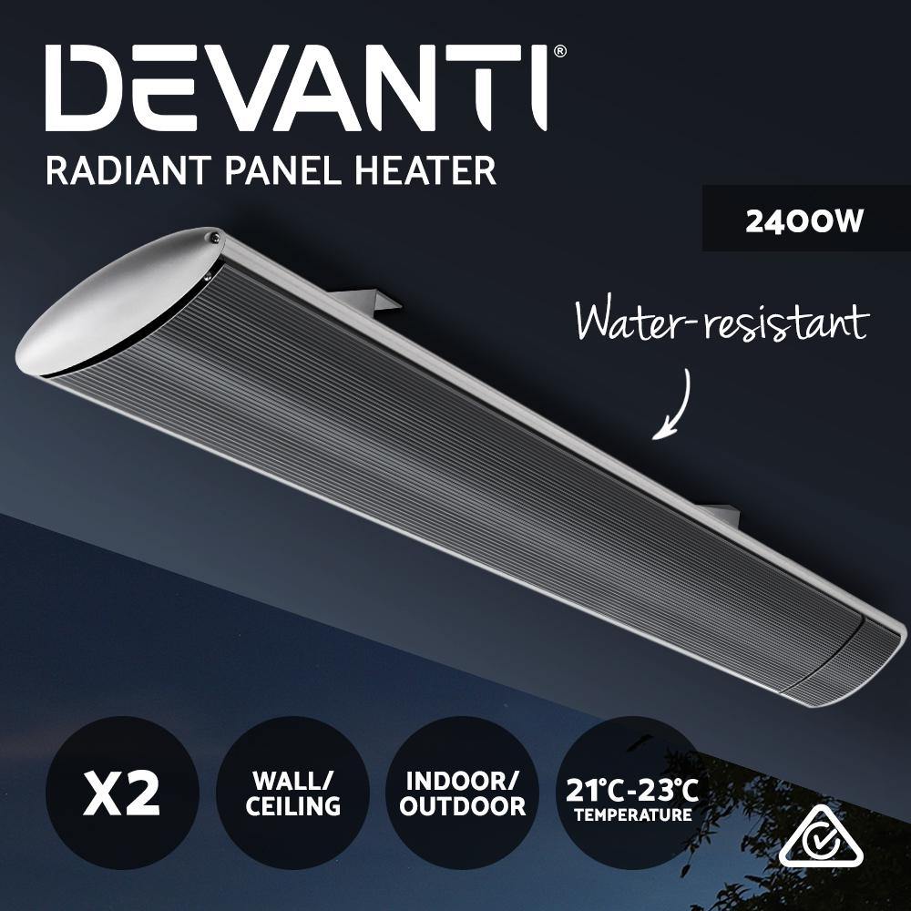 Devanti 2x 2400W Electric Infared Radiant Strip Heater Panel Heat Bar Outdoor - Housethings 