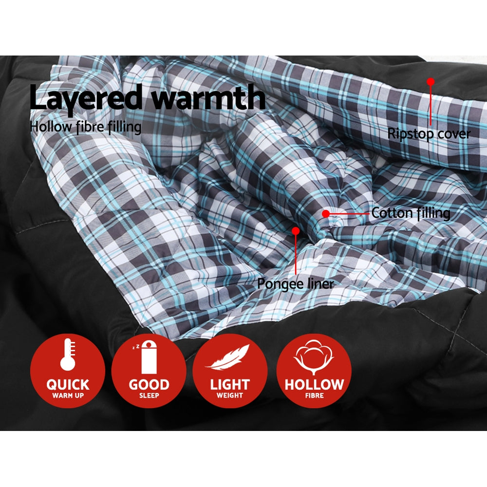 Weisshorn Sleeping Bag Bags Double Camping Hiking -10°C to 15°C Tent Winter Thermal Grey - House Things Outdoor > Camping