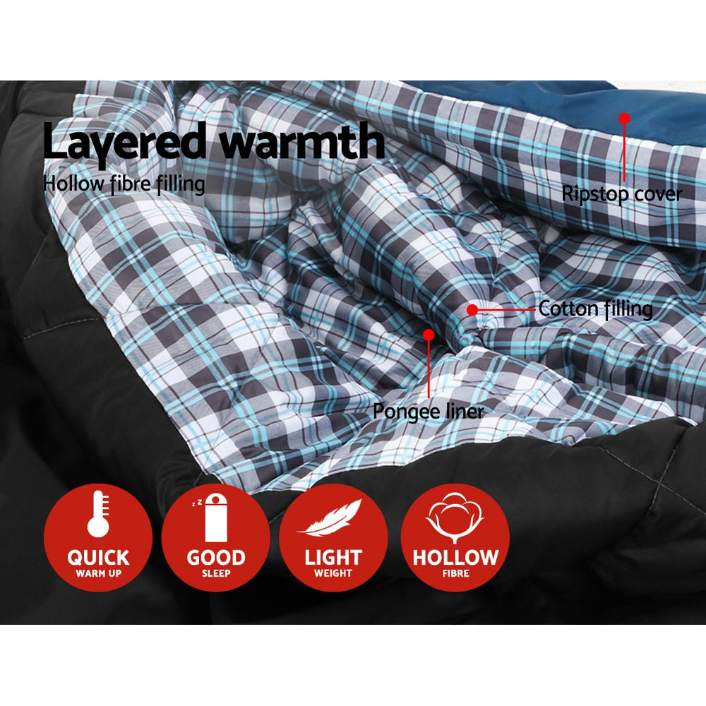 Double Sleeping Bag -10°C to 15°C Tent Winter Thermal Navy - House Things Outdoor > Camping