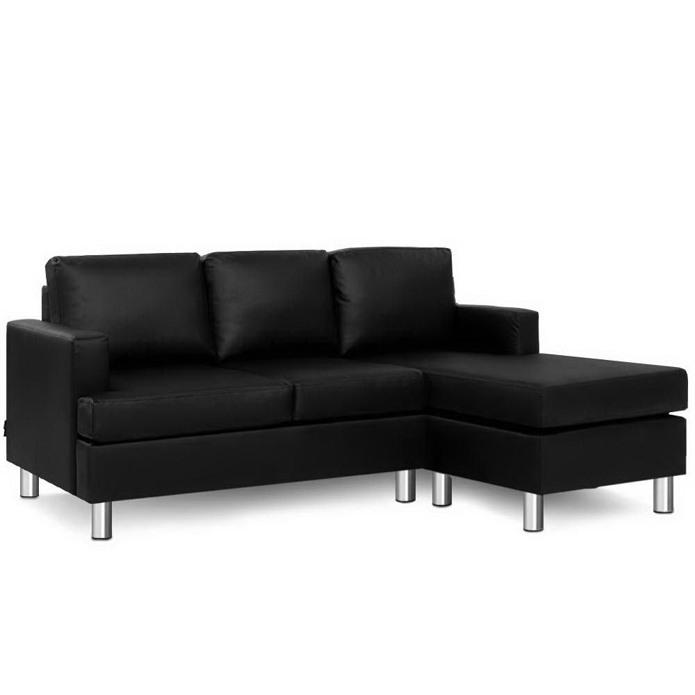 Corner Lounge Chaise Leather 4 Seater Suite Black