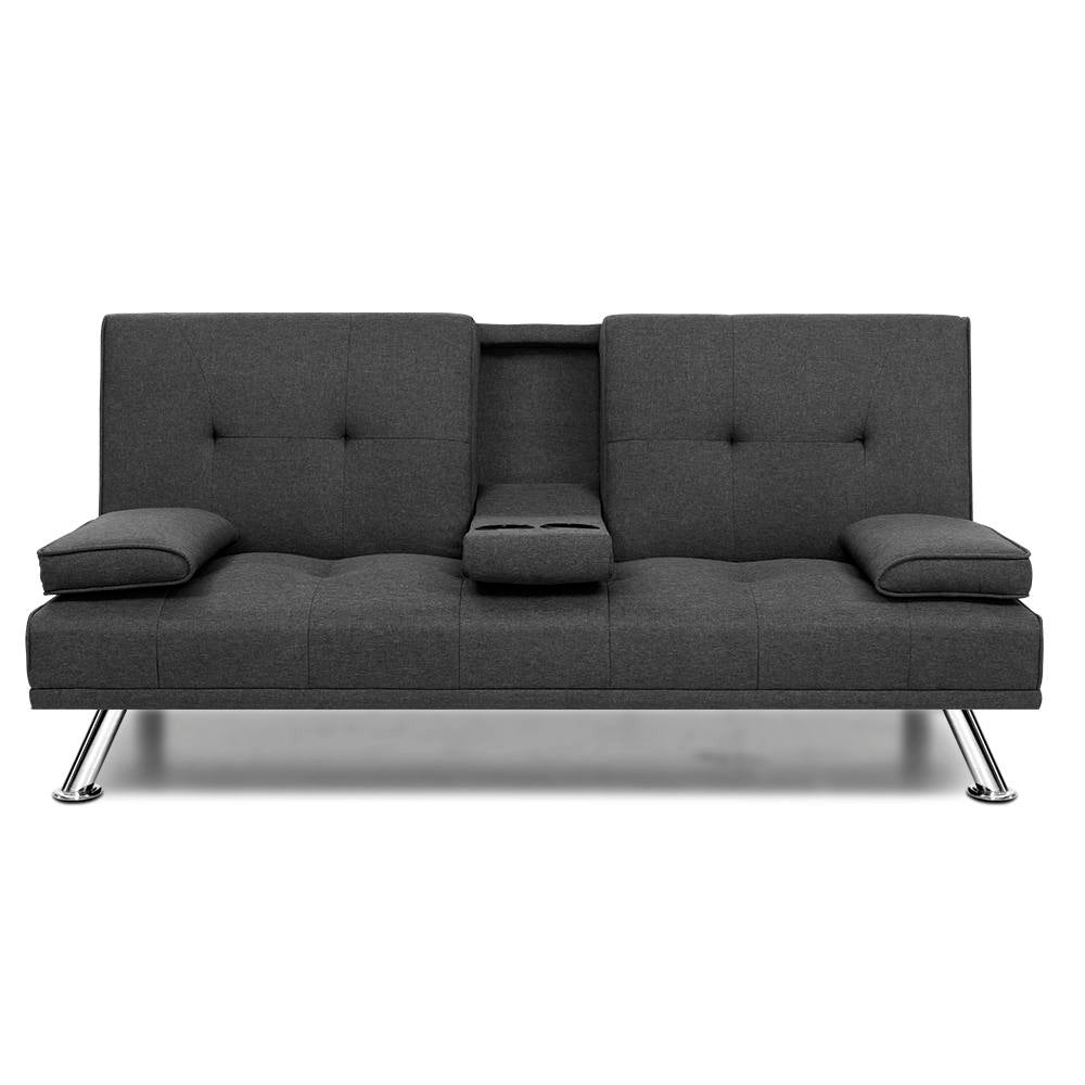 Linen Fabric 3 Seater Sofa Bed Recliner Futon Dark Grey