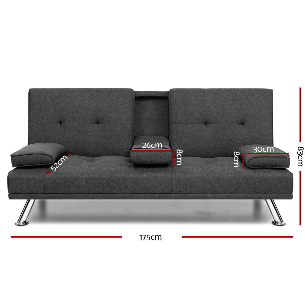 Linen Fabric 3 Seater Sofa Bed Recliner Futon Dark Grey