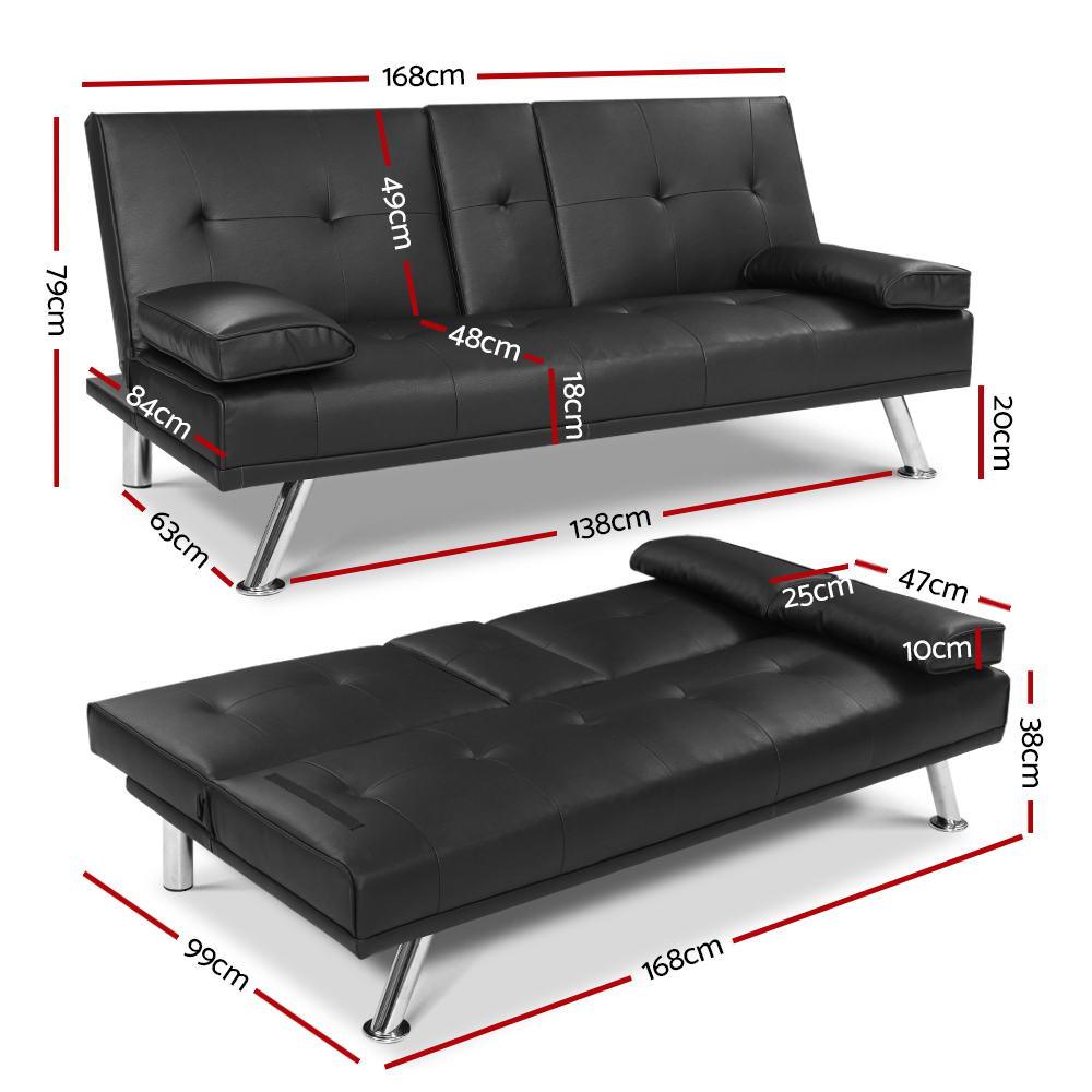3 Seater Sofa Bed Leather Cup Holder Recliner - House Things Brand > Artiss