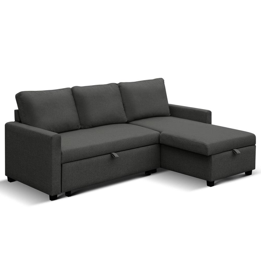 3 Seater Sofa Bed Storage Corner Fabric Lounge Chaise Couch Charcoal - House Things Furniture > Sofas