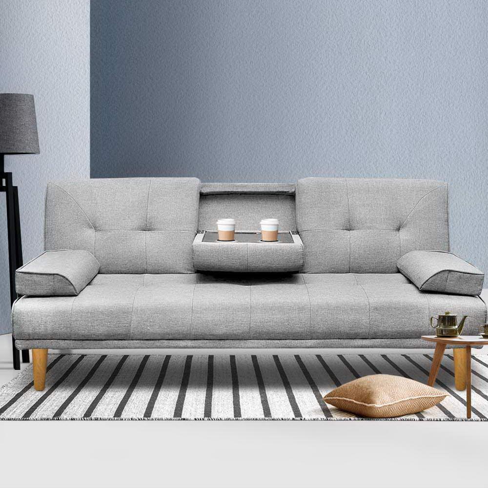 3 Seater Fabric Sofa Bed - Grey - House Things Furniture > Sofas