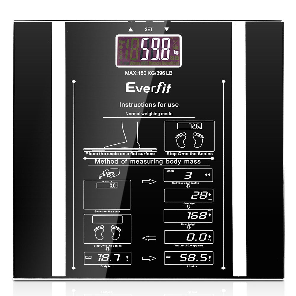 Everfit Bathroom Scales Digital Body Fat Scale 180KG Electronic Monitor Tracker - House Things Home & Garden > Scales