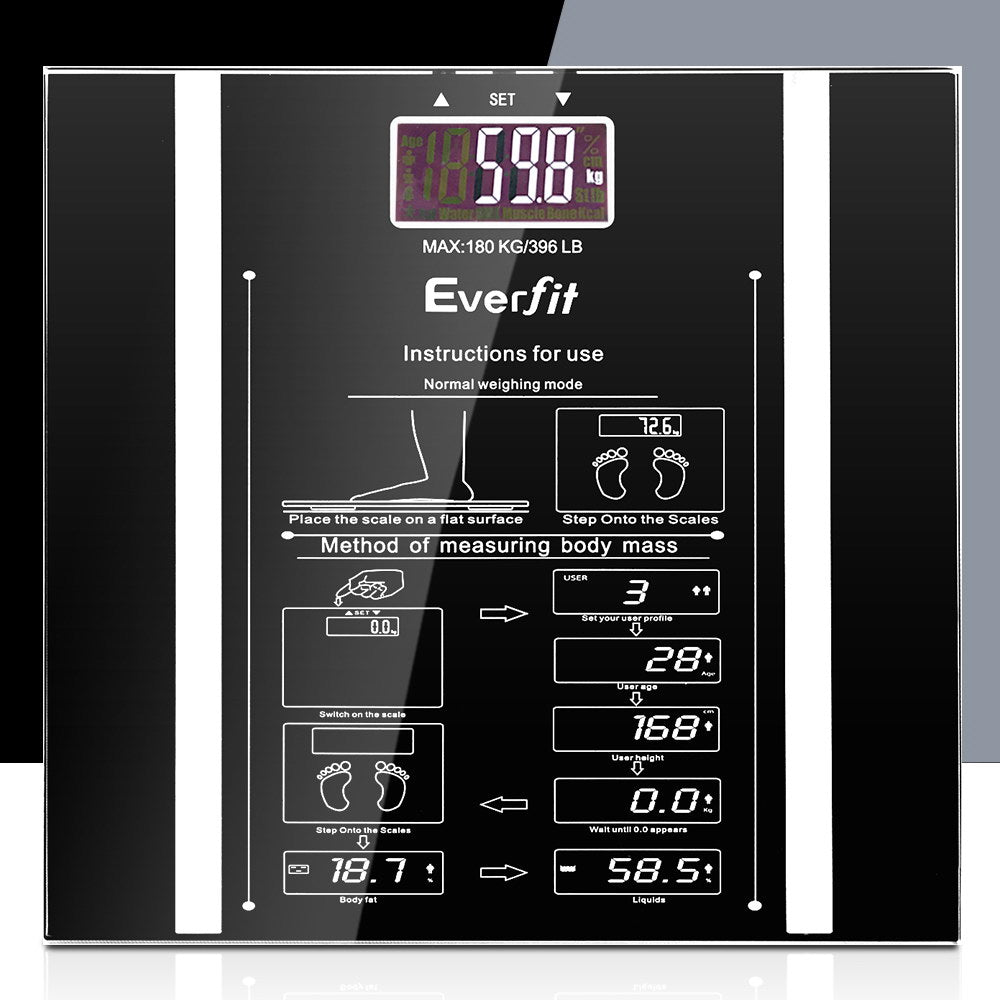 Everfit Bathroom Scales Digital Body Fat Scale 180KG Electronic Monitor Tracker - House Things Home & Garden > Scales