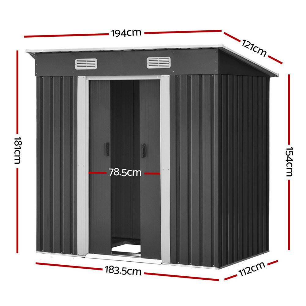 Galvanised Outdoor Garden Storage Shed 194x121cm with Base - House Things Promotion