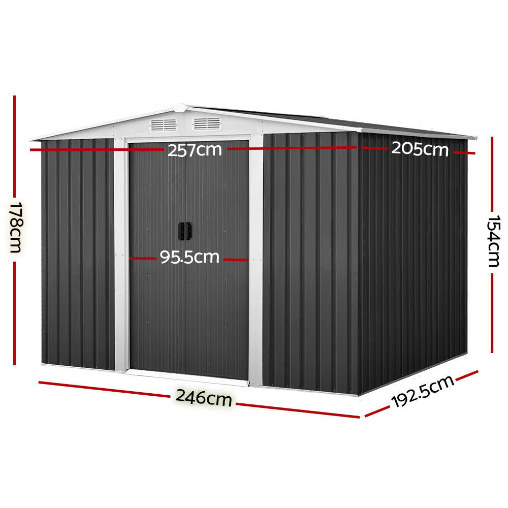 Galvanised Outdoor Garden Storage Shed 257x205x1.78cm - House Things Brand > Giantz