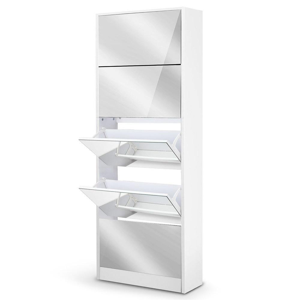 5 Drawer Mirrored Wooden Shoe Cabinet - White - House Things Home & Garden > Storage