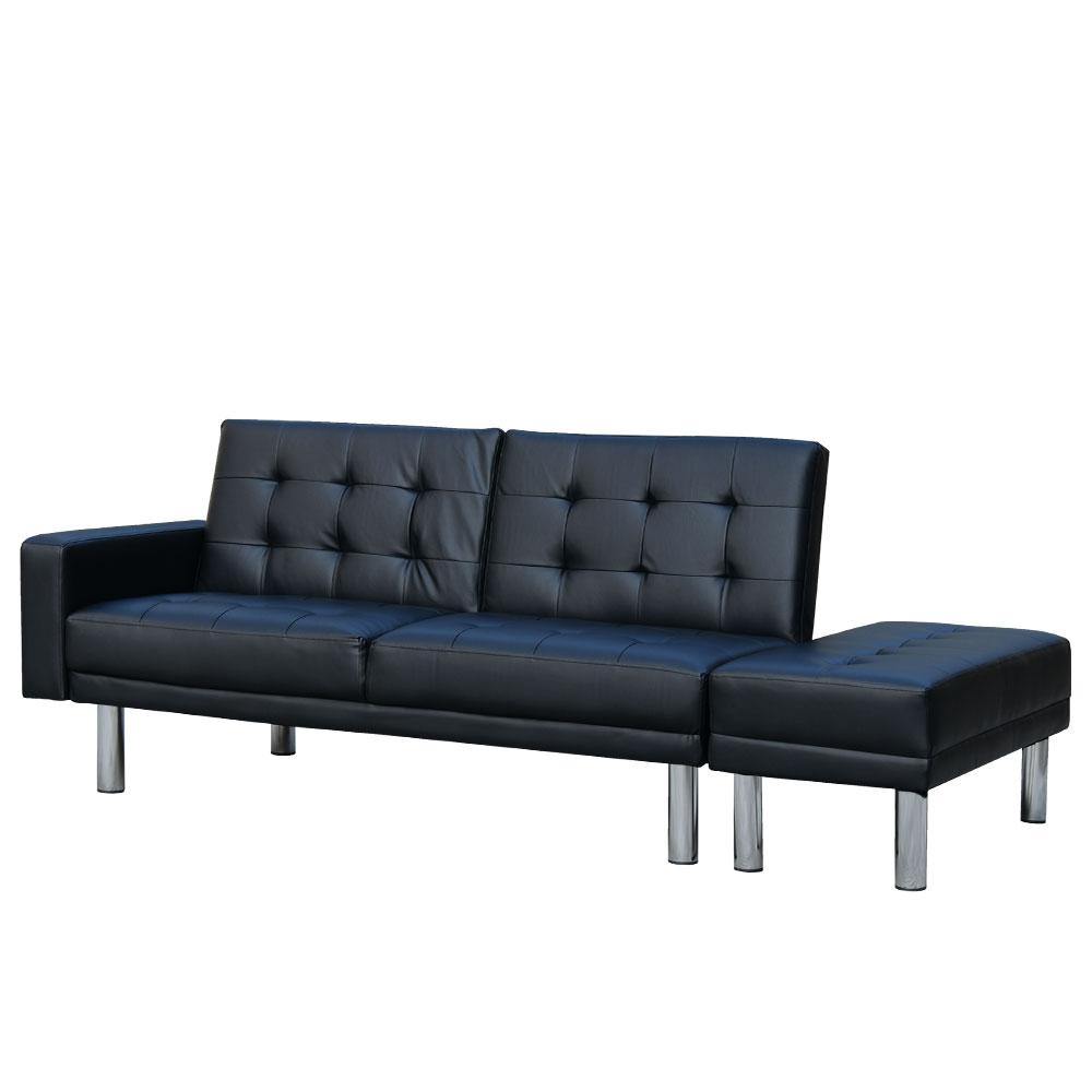 Jarred 3 Seater Leather Sofa Bed with Ottoman Black