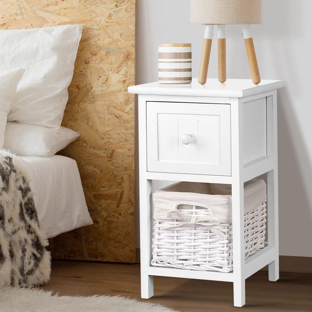 2 PCS Ariss Bedside Table - White - House Things Brand > Artiss