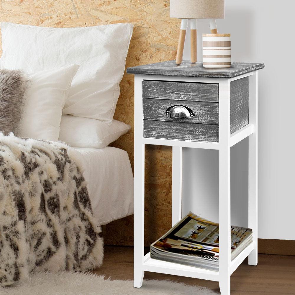 Artiss Bedside Table Nightstand Drawer Storage Cabinet Lamp Side Shelf Unit Grey - House Things Furniture > Bedroom