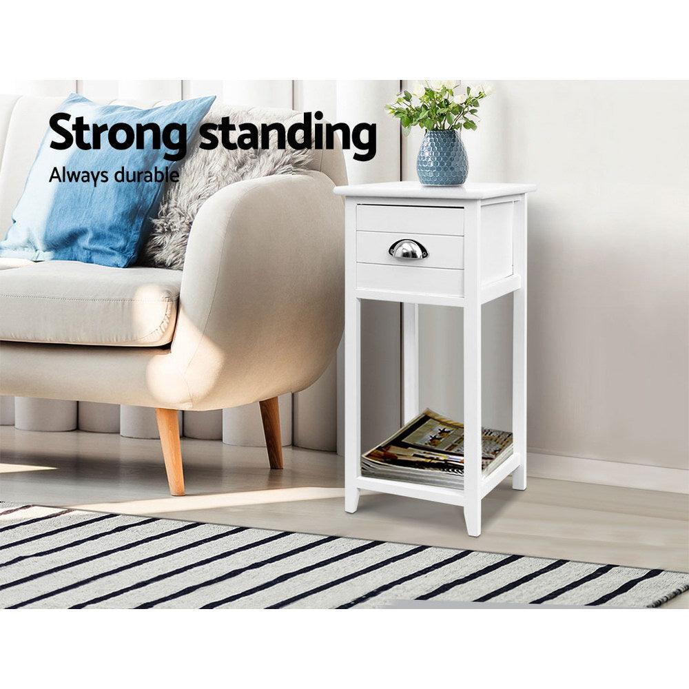 Bedside Table Nightstand Drawer Storage Cabinet Lamp Side Shelf White - House Things Furniture > Bedroom