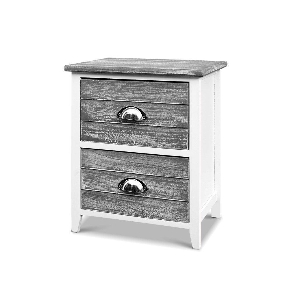 2x Bedside Table Nightstands 2 Drawers Storage Cabinet Bedroom Side Grey - House Things Furniture > Bedroom